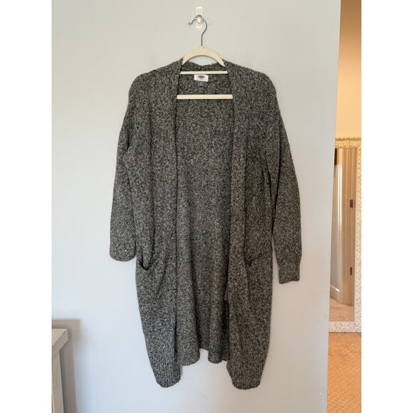 Old Navy Womens Super Long Cardigan Size M Dark Gray Pockets Open Cozy Stretch - Picture 1 of 8